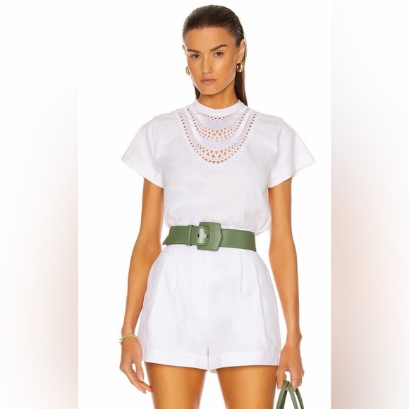 Alaia Tops - Alaia Jersey Tee with Embroidered eyelet trim